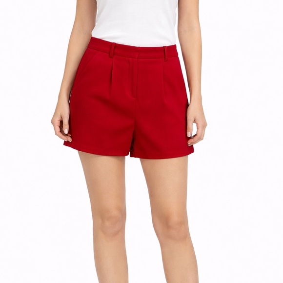 Zara Pants - Zara Red Pleated High Waisted Shorts, Size XS